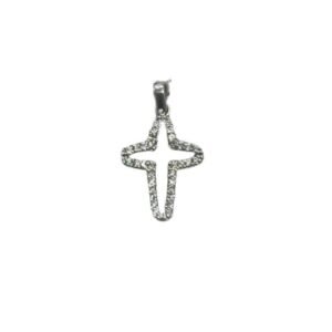 Βαπτιστικός Σταυρός γυναικείος σε λευκό χρυσό με λευκά ζιργκόν K14