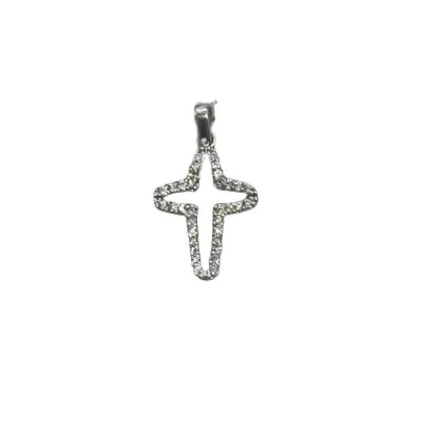Βαπτιστικός Σταυρός γυναικείος σε λευκό χρυσό με λευκά ζιργκόν K14
