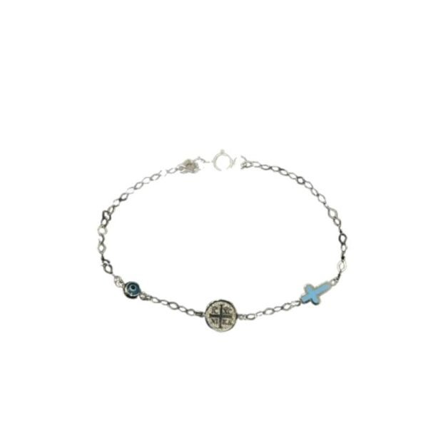 Ασημένιο βραχιόλι με Μάτι-Κωνσταντινάτο-Σταυρός 925