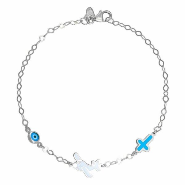 Ασημένιο βραχιόλι με Ματάκι-Αεροπλάνο-Σταυρός 925