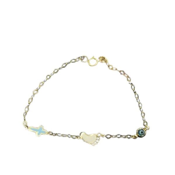 Ασημένιο βραχιόλι επιχρυσωμένο Σταυρός- Πατουσάκι - Ματάκι 925