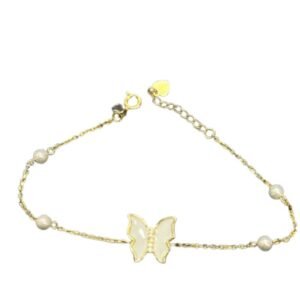 Ασημένιο βραχιόλι επιχρυσωμένο Πεταλούδα με ζιργκόν και μαργαριτάρι 925