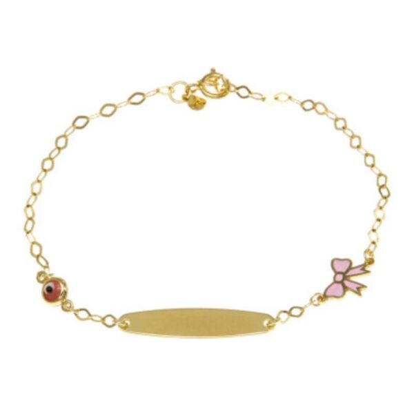 Παιδική ταυτότητα ασημένια επιχρυσωμένη με Ματάκι - Φιόγκος 925