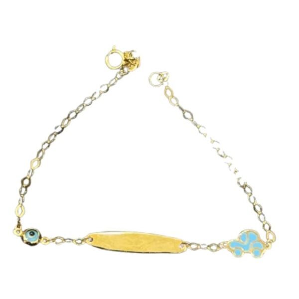 Παιδική ταυτότητα ασημένια επιχρυσωμένη με Ματάκι - Αυτοκινητάκι 925