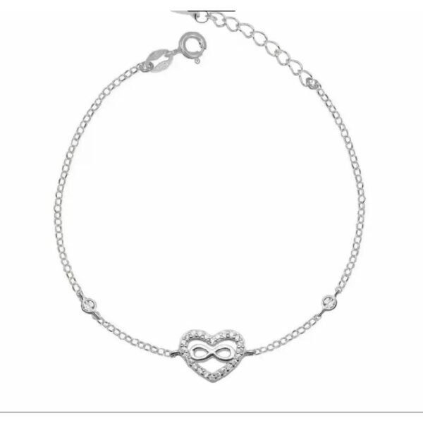Ασημένιο βραχιόλι με Καρδιά-Ζιργκόν-Άπειρο 925