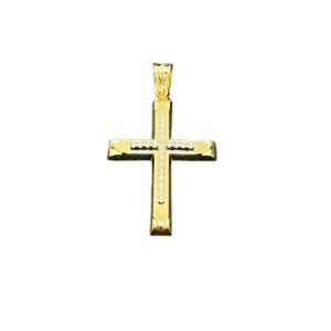 Σταυρός σε κίτρινο χρυσό  με λευκά ζιργκόν Κ9