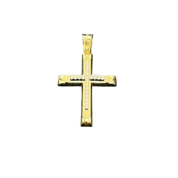 Σταυρός σε κίτρινο χρυσό  με λευκά ζιργκόν Κ9
