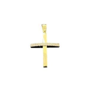 Σταυρός σε κίτρινο χρυσό  με λευκά ζιργκόν Κ9