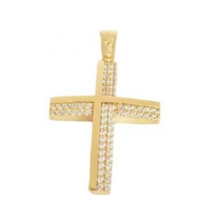Σταυρός σε κίτρινο χρυσό  με λευκά ζιργκόν Κ9