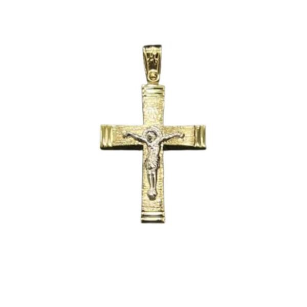 Βαπτιστικός Σταυρός δίχρωμος απο λευκό και κίτρινο χρυσό Κ9