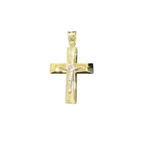 Βαπτιστικός Σταυρός δίχρωμος απο λευκό και κίτρινο χρυσό Κ9
