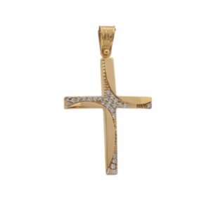 Σταυρός σε κίτρινο χρυσό  με λευκά ζιργκόν Κ14