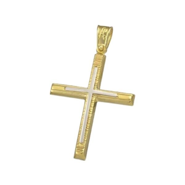 Βαπτιστικός Σταυρός δίχρωμος απο λευκό και κίτρινο χρυσό Κ14