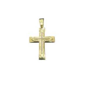 Βαπτιστικός Σταυρός δίχρωμος απο λευκό και κίτρινο χρυσό Κ14