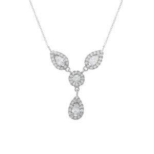 Λευκόχρυσο κολιέ σταγόνες ροζέτα Κ14