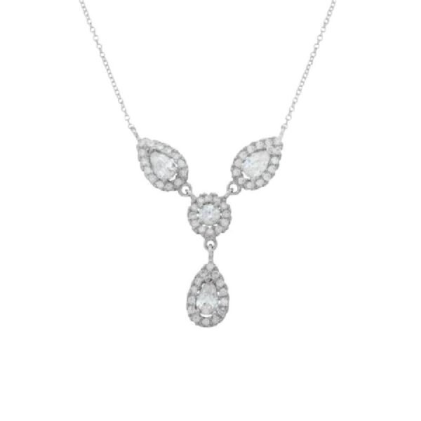Λευκόχρυσο κολιέ σταγόνες ροζέτα Κ14