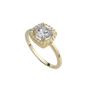 Χρυσό δαχτυλίδι μονόπετρο ροζέτα Κ14