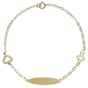 Χρυσή ταυτότητα καρδιά με λευκές πέτρες και σταυρό Κ14