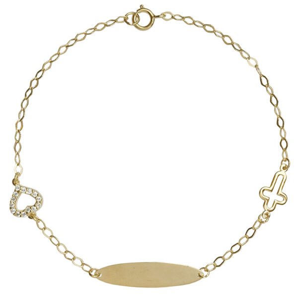 Χρυσή ταυτότητα καρδιά με λευκές πέτρες και σταυρό Κ14