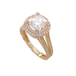 Χρυσό δαχτυλίδι μονόπετρο ροζέτα τετράγωνο Κ14