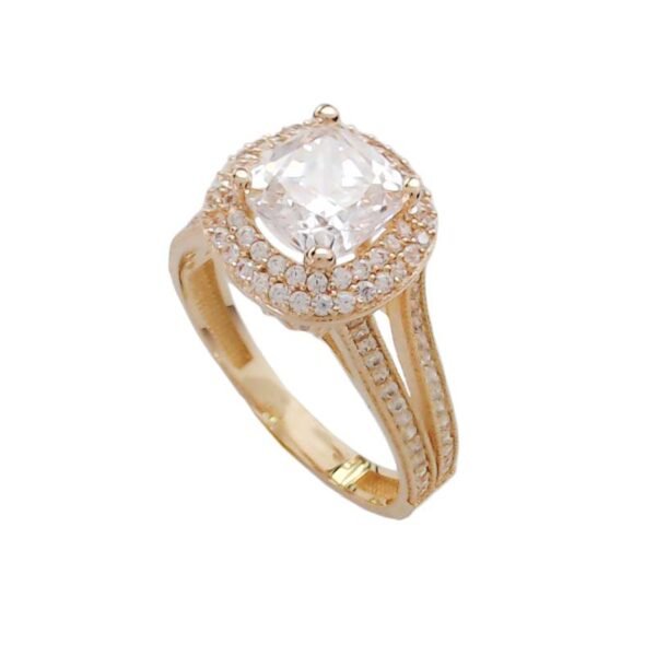 15410122 Χρυσό δαχτυλίδι μονόπετρο ροζέτα τετράγωνο Κ14