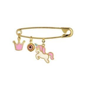 Ασημένια επιχρυσωμένη παραμάνα μονόκερος ματάκι και κορώνα 925