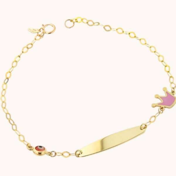 Παιδική ταυτότητα ασημένια επιχρυσωμένη κορώνα μάτι 925