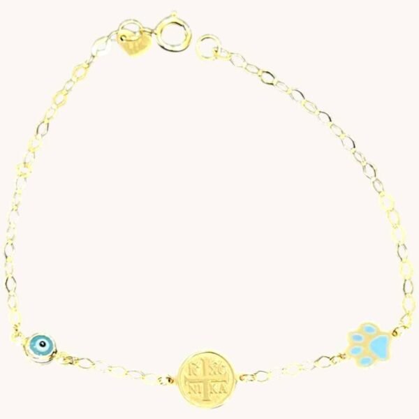 Παιδικό βραχιόλι ασημένιο επιχρυσωμένο με κων/το ματακι πατουσάκι 925