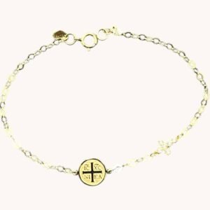 Παιδικό βραχιόλι ασημένιο επιχρυσωμένο με κων/το σταυρουδάκι με ζιργκόν 925