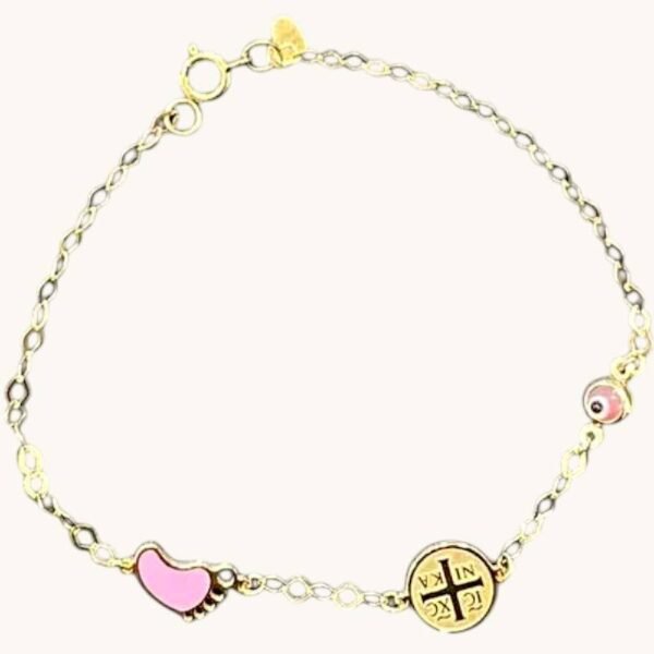 Παιδικό βραχιόλι ασημένιο επιχρυσωμένο με κων/το ματακι πατουσάκι 925