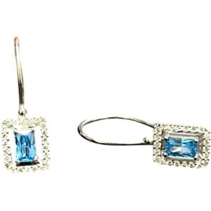 Σκουλαρίκια κρεμαστά ασημένια ροζέτα Aqua πέτρα 925