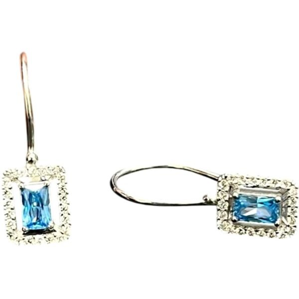 Σκουλαρίκια κρεμαστά ασημένια ροζέτα Aqua πέτρα 925