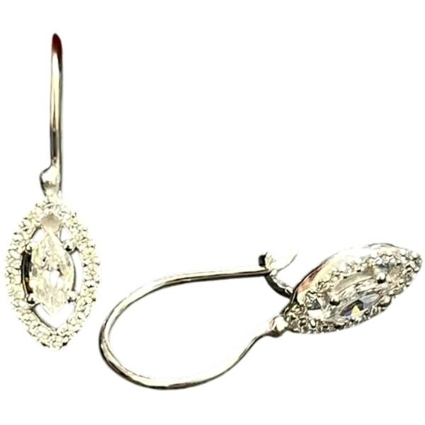 Σκουλαρίκια κρεμαστά ασημένια ροζέτα λευκή πέτρα 925