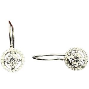 Σκουλαρίκια κρεμαστά ασημένια ροζέτα λευκή πέτρα 925