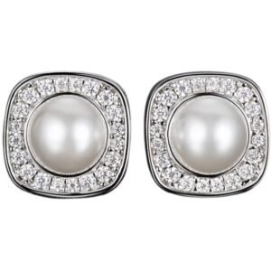 Σκουλαρίκια ασημένια καρφωτά ροζέτα μαργαριτάρι 925