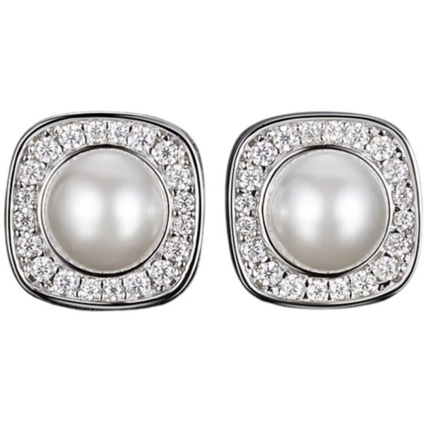 Σκουλαρίκια ασημένια καρφωτά ροζέτα μαργαριτάρι 925