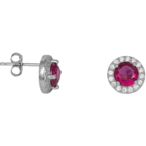 Σκουλαρίκια ασημένια καρφωτά ροζέτα με ζιργκόν 925