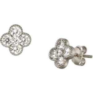 Σκουλαρίκια ασημένια καρφωτά λουλούδι με ζιργκόν 925