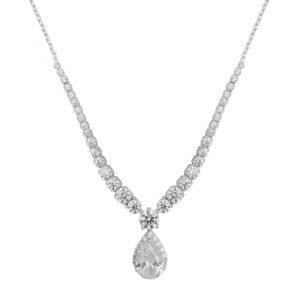 Λευκόχρυσο κολιέ πουάρ "V" με λευκές πέτρες Κ14
