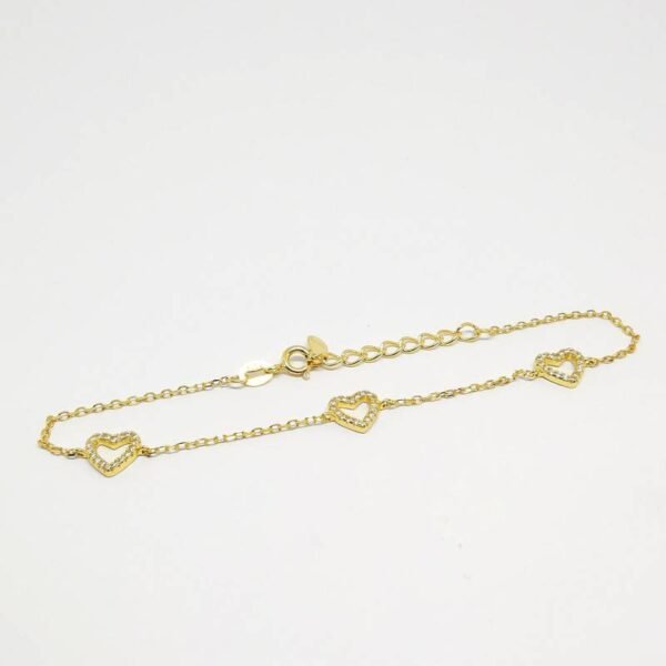 Ασημένιο βραχιόλι επίχρυσο καρδιές με Ζιργκόν 925
