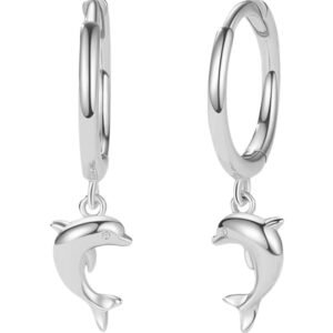 Σκουλαρίκια κρίκοι ασημένια δελφινάκι με ζιργκόν 925