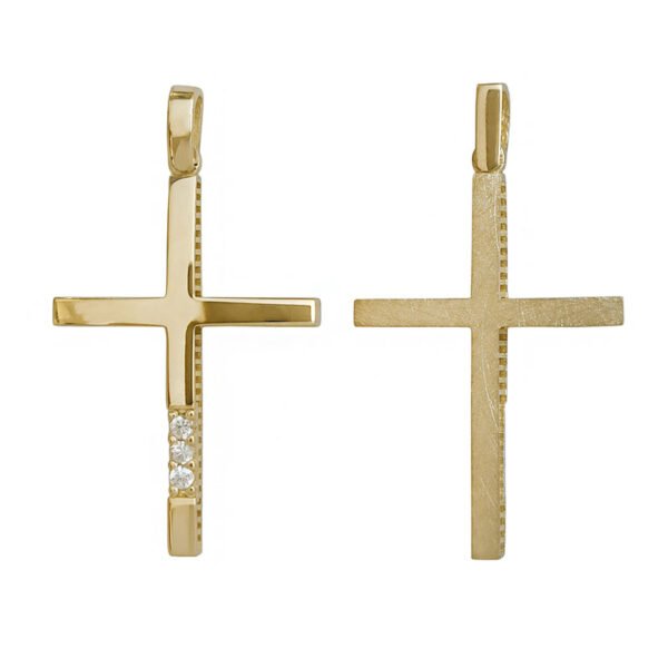 Σταυρός σε κίτρινο χρυσό  με λευκά ζιργκόν Κ14