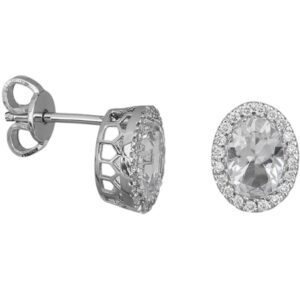 Σκουλαρίκια ασημένια καρφωτά ροζέτα με ζιργκόν Οβάλ 925