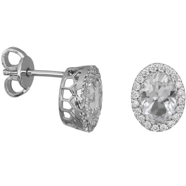 Σκουλαρίκια ασημένια καρφωτά ροζέτα με ζιργκόν Οβάλ 925