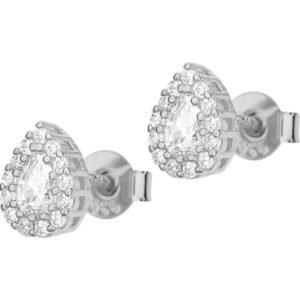 Σκουλαρίκια ασημένια καρφωτά ροζέτα με ζιργκόν Δάκρυ 925