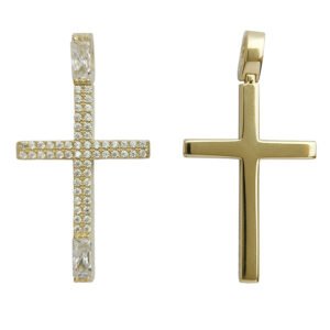 Σταυρός σε κίτρινο χρυσό  με λευκά ζιργκόν Κ14