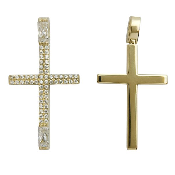 Σταυρός σε κίτρινο χρυσό  με λευκά ζιργκόν Κ14