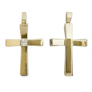 Σταυρός σε κίτρινο χρυσό διπλής όψεως με λευκά ζιργκόν Κ14