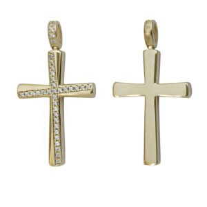 Σταυρός σε κίτρινο χρυσό  με λευκά ζιργκόν Κ14
