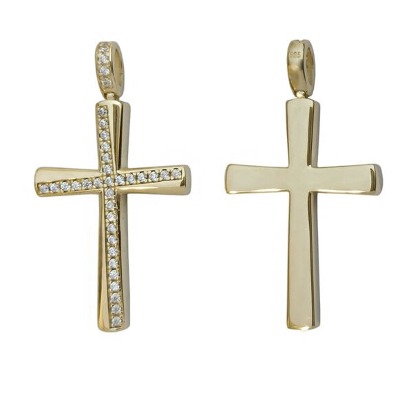 Σταυρός σε κίτρινο χρυσό  με λευκά ζιργκόν Κ14